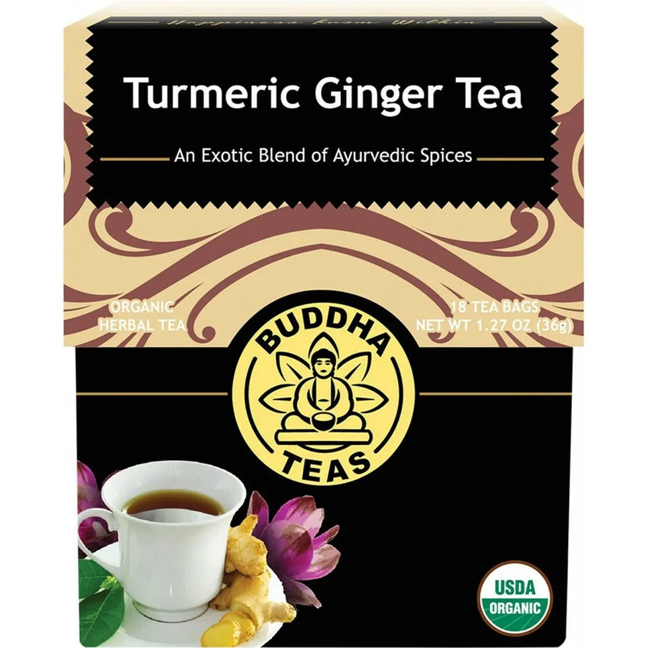 Buddha Teas Organic Herbal Tea Bags Turmeric Ginger Tea 18 BUDDHA TEAS