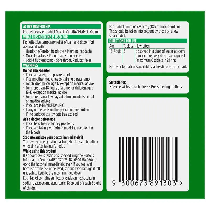 Panadol Rapid Soluble Paracetamol 500mg 16 Effervescent Tablets