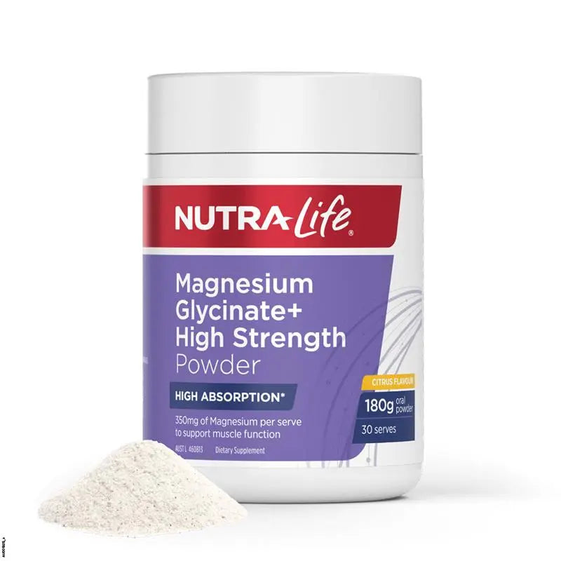 Nutra-Life Magnesium Glycinate + High Strength 180g Powder Citrus