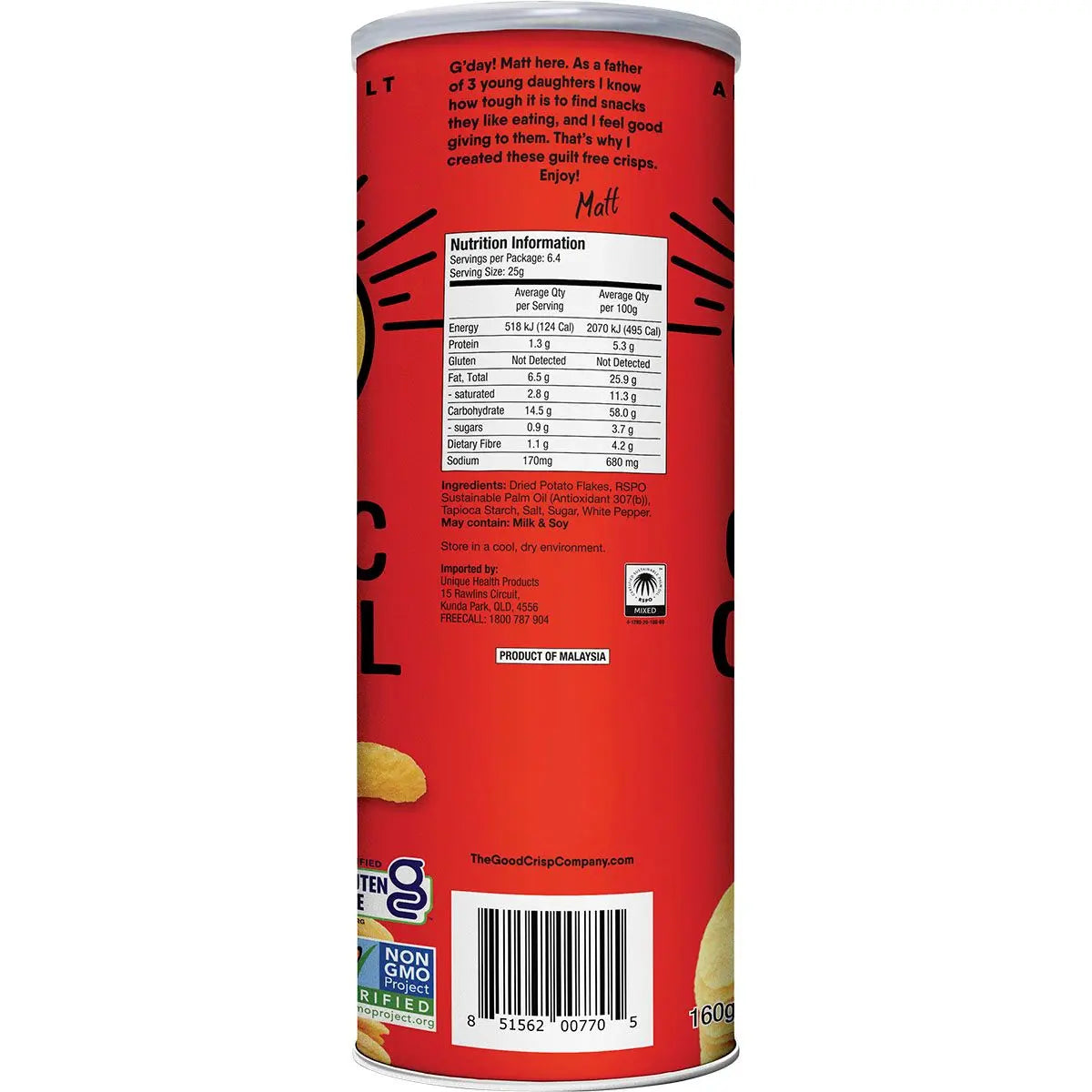 THE GOOD CRISP COMPANY Potato Crips Classic Original 8x160g THE GOOD CRISP COMPANY
