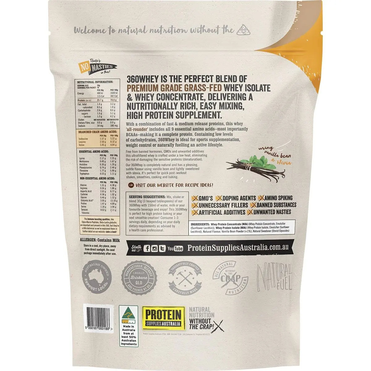 PROTEIN SUPPLIES AUSTRALIA 360Whey (WPI+WPC Combo) Vanilla Bean 500g PROTEIN SUPPLIES AUSTRALIA