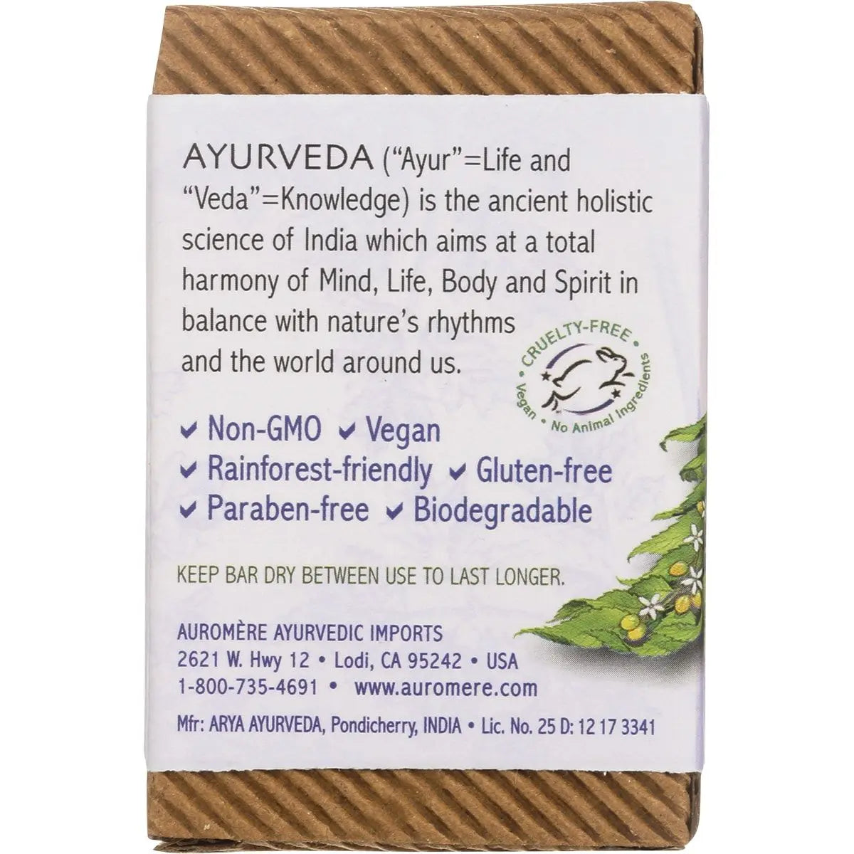 Auromere Neem Soap Ayurvedic Lavender Neem 78g AUROMERE