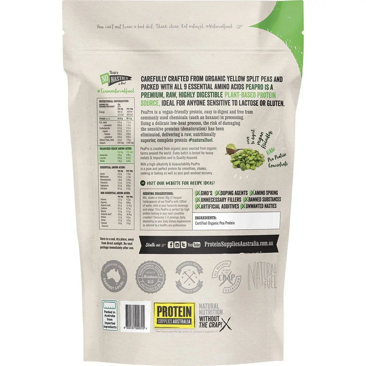 PROTEIN SUPPLIES AUSTRALIA PeaPro (Raw Pea Protein) Pure 1kg PROTEIN SUPPLIES AUSTRALIA