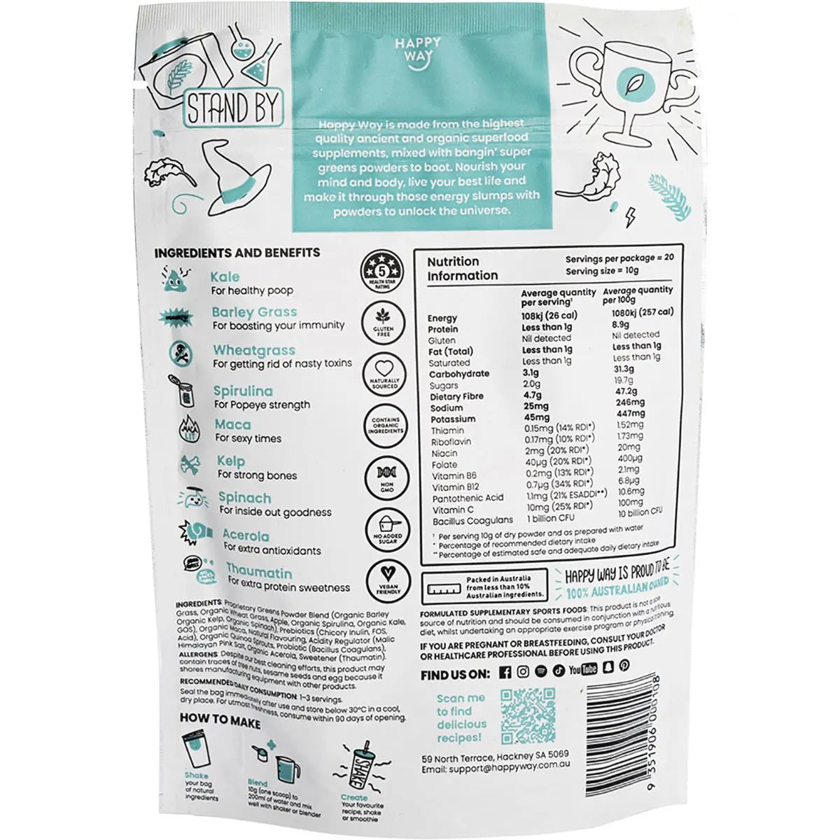 Happy Way Super Greens Powder Tropical - 200g HAPPY WAY