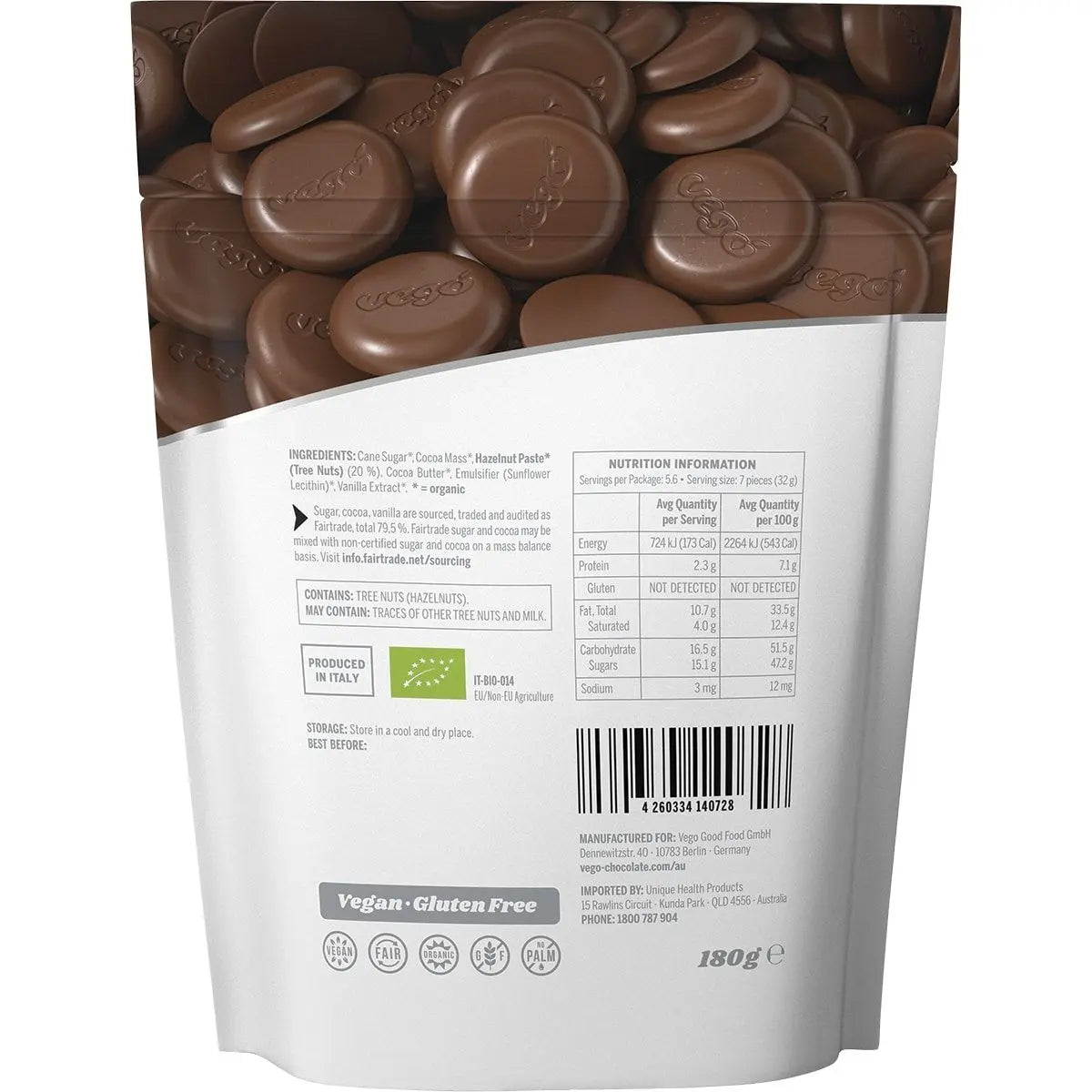 Vego Chocolate Melts Fine Hazelnut 180g VEGO