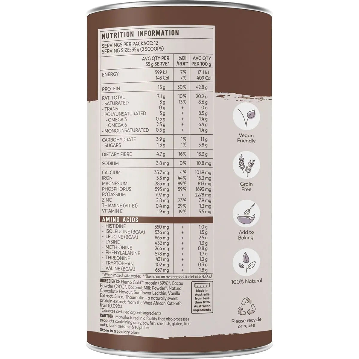 ESSENTIAL HEMP Organic Hemp Protein Chocolate 420g ESSENTIAL HEMP