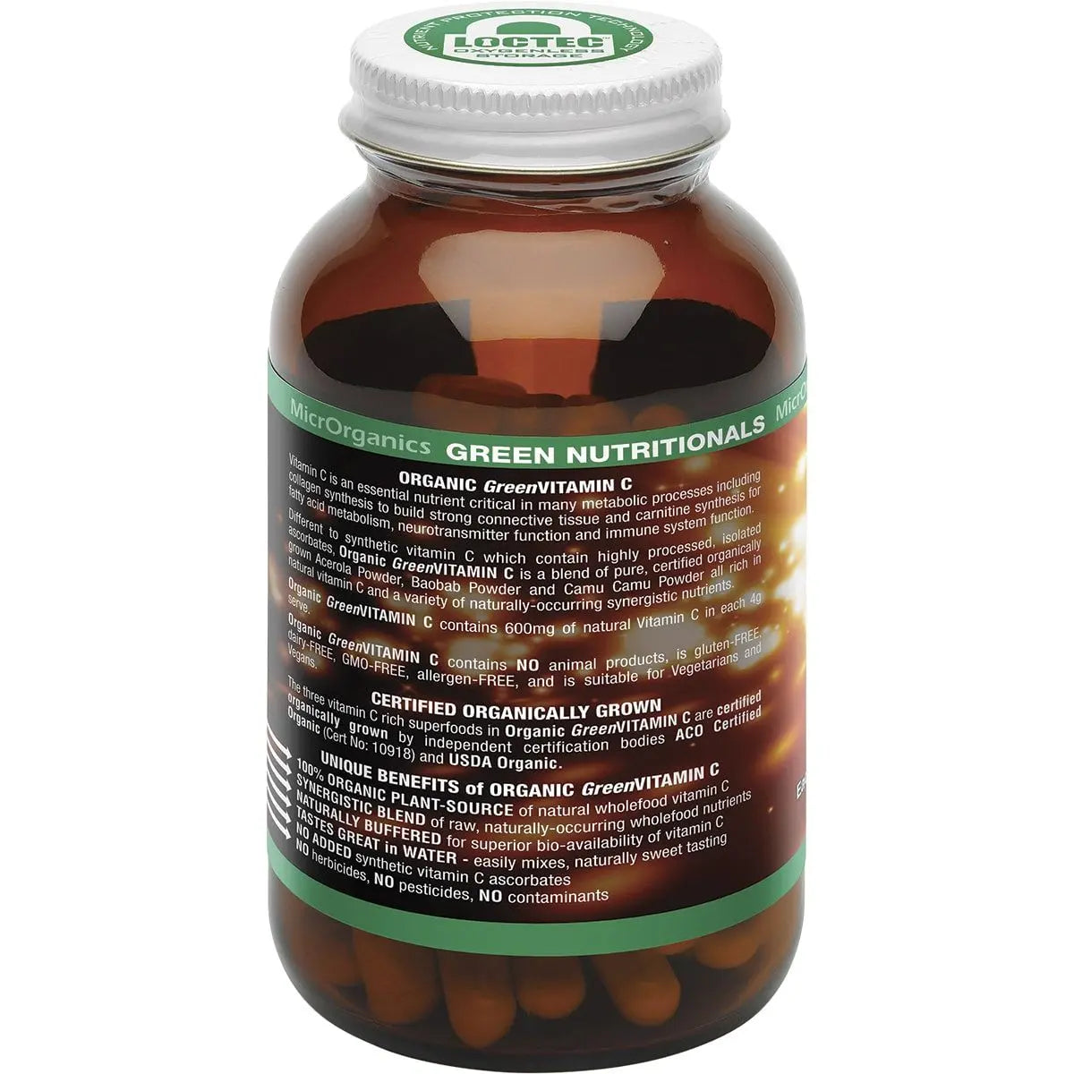 GREEN NUTRITIONALS Organic Green Vitamin C Vegan Capsules (600mg) 60 GREEN NUTRITIONALS