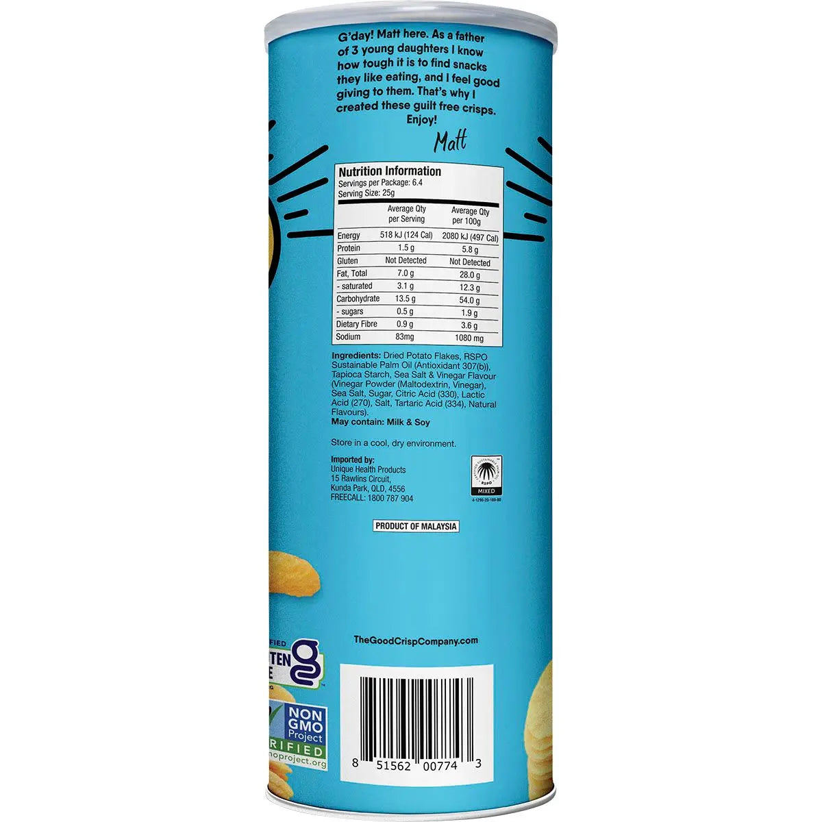 THE GOOD CRISP COMPANY Potato Crisps Sea Salt & Vinegar 8x160g THE GOOD CRISP COMPANY