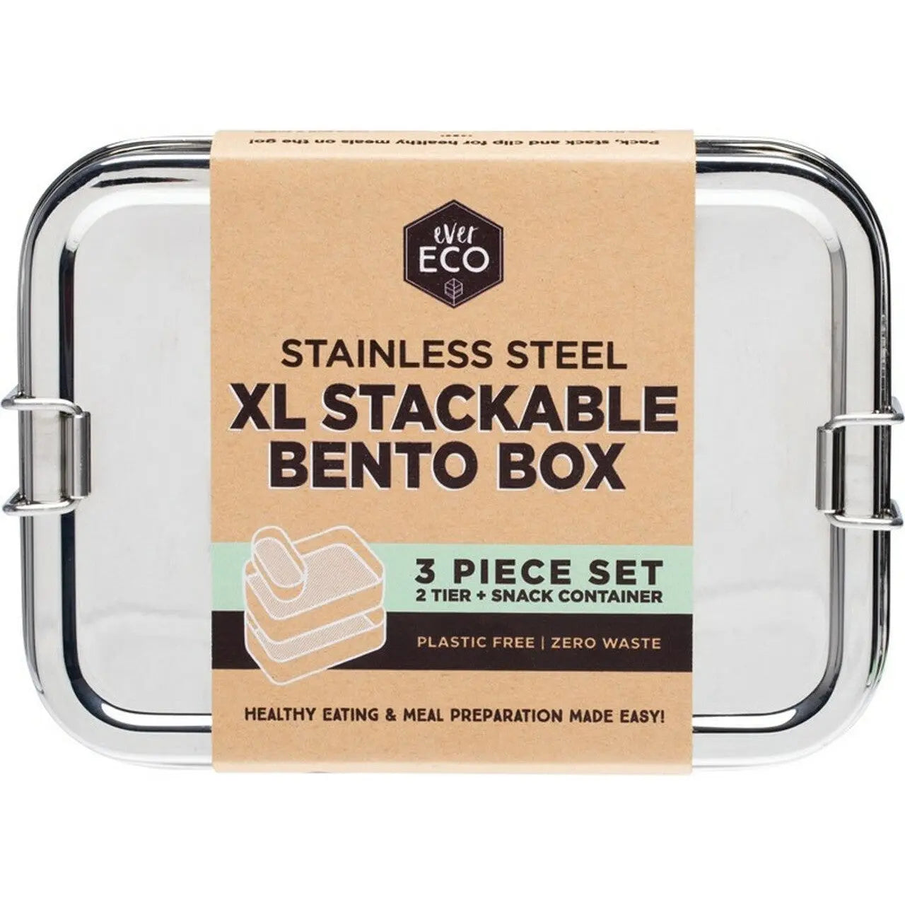 EVER ECO Stainless Steel XL Stackable Bento 2 Tier + Mini Snack Container 1900ml EVER ECO