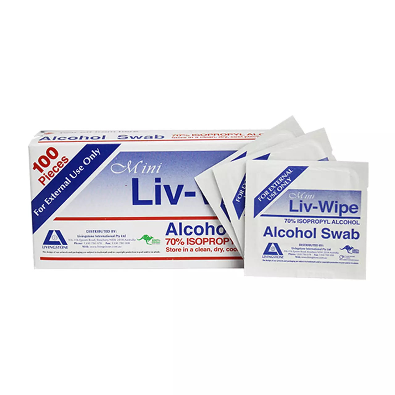 Liv-Wipe Alcohol Wipes Mini Alcohol Swabs (65 x 30mm) x 100 Sheets Box - Cutprice Online