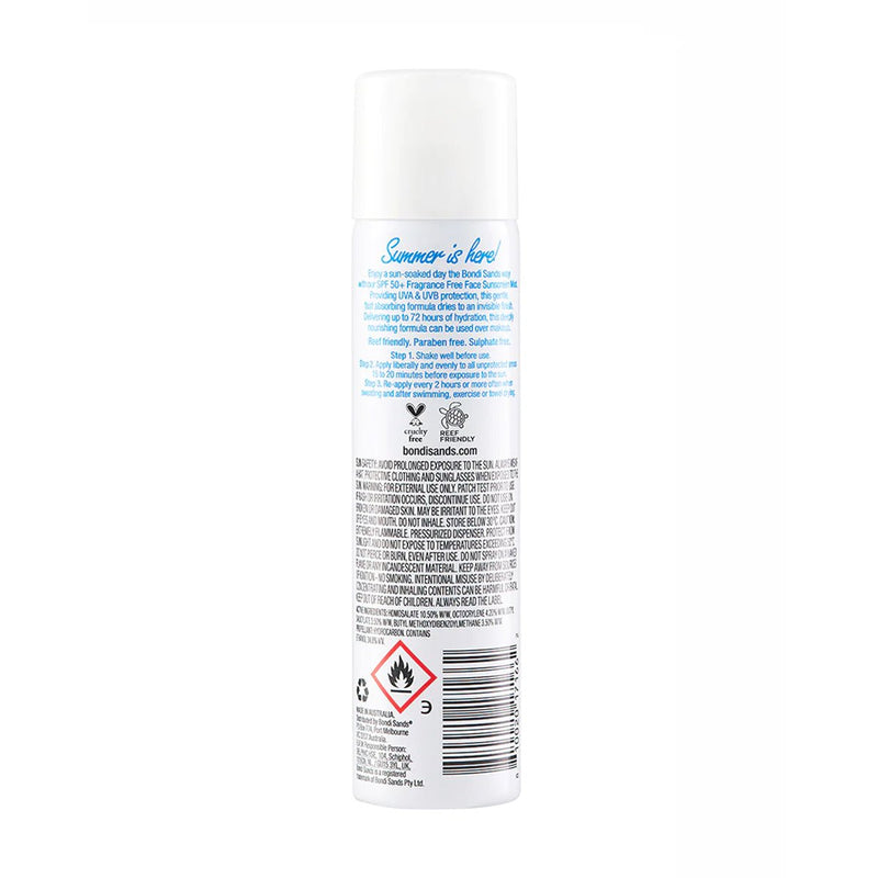Bondi Sands SPF 50+ Fragrance Free Face Mist 60g - Cutprice Online