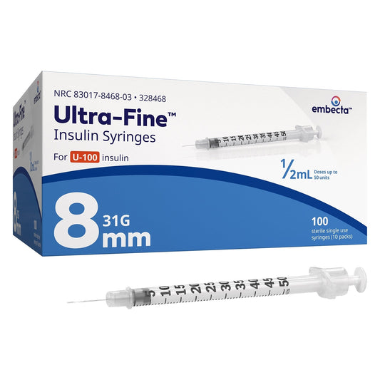 Embecta Ultra-fine Insulin Syringes 0.5ML 31g 8mm 100 Pack