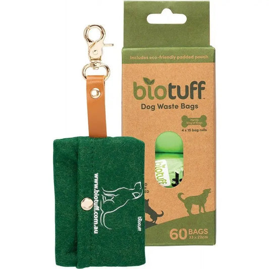 Biotuff Dog Waste Bags & Dispenser 4 X 15 Bag Rolls 60 BIOTUFF