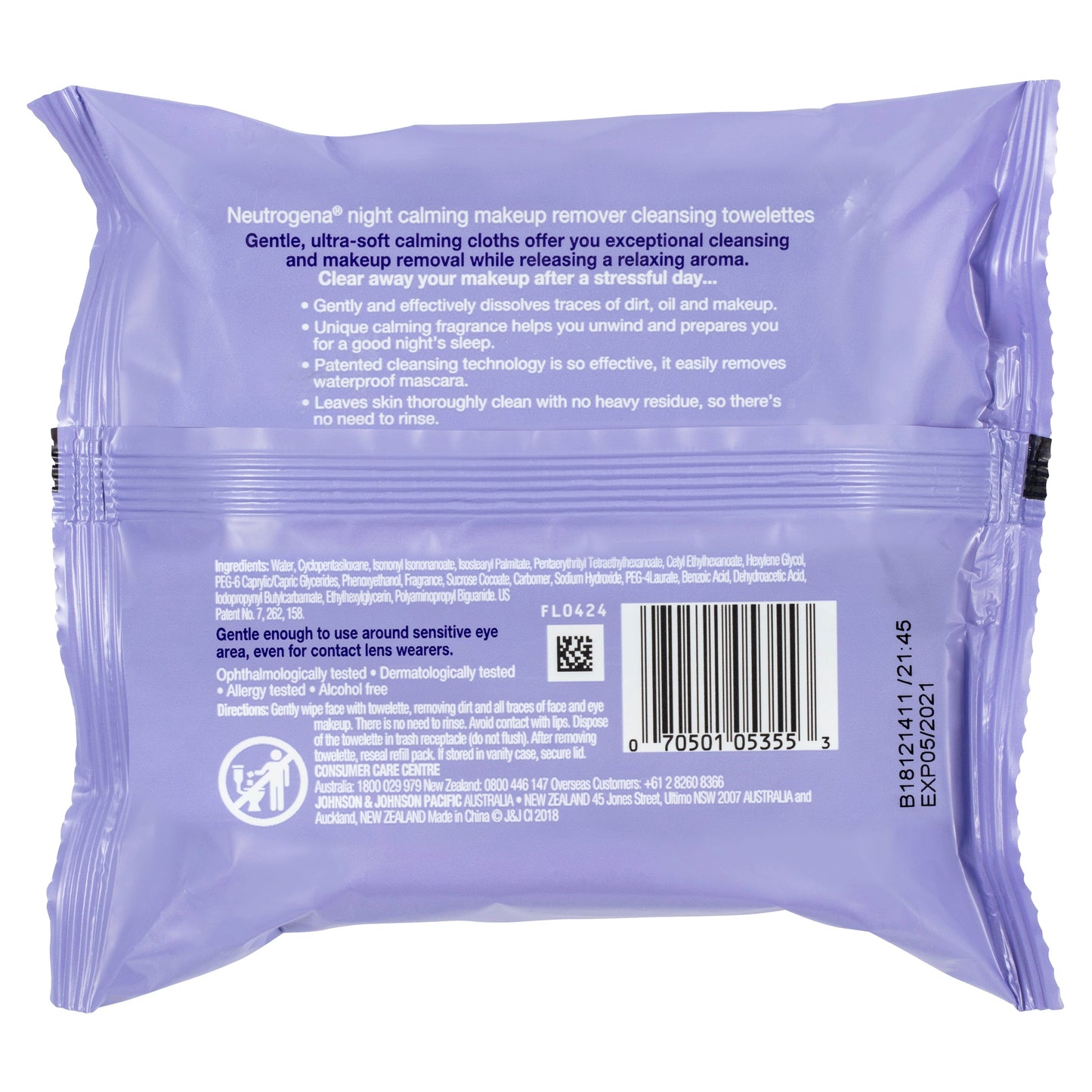 Neutrogena Makeup Remover Cleansing Towelettes Night Calming 25 Pre-Moistened Towelettes - Cutprice Online