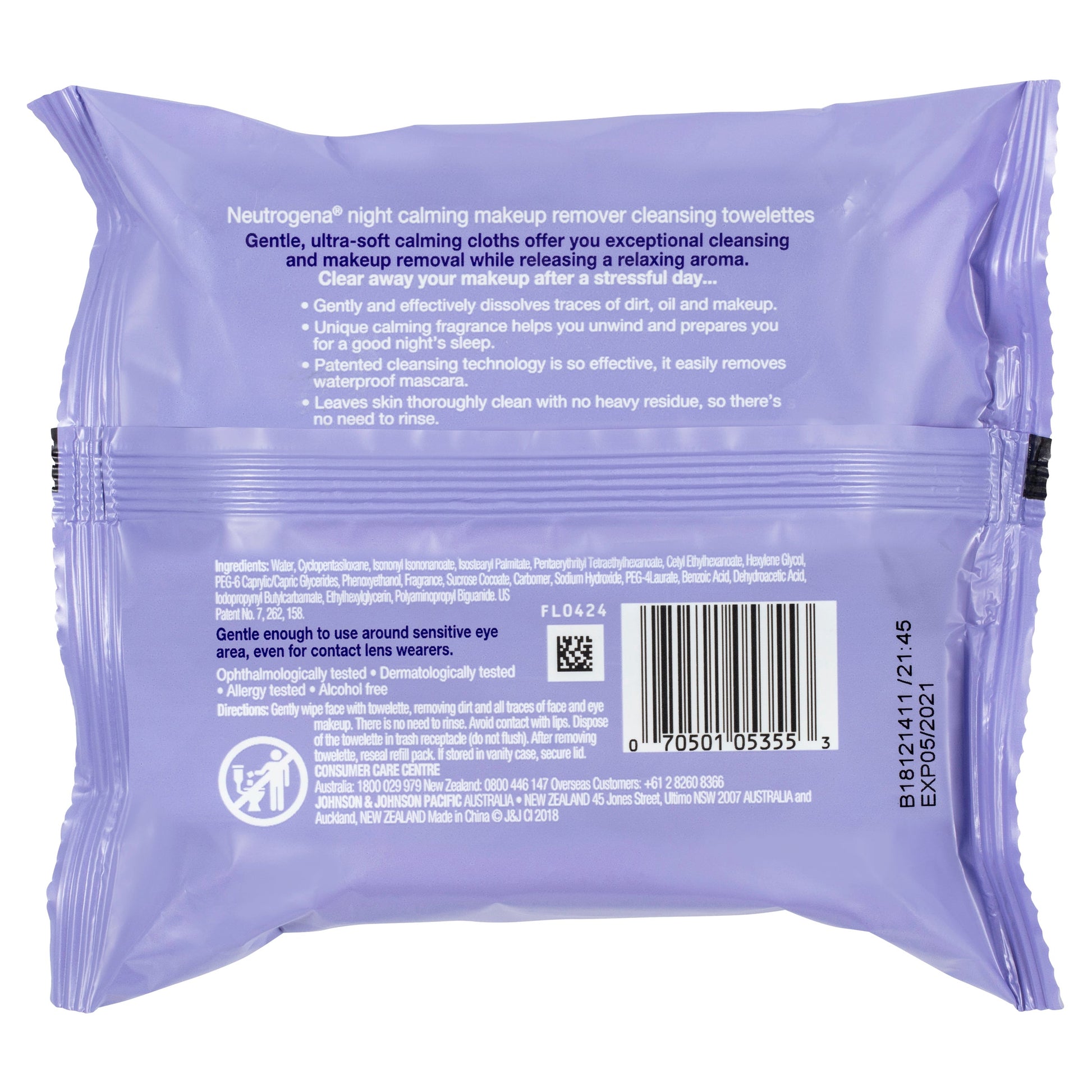Neutrogena Makeup Remover Cleansing Towelettes Night Calming 25 Pre-Moistened Towelettes - Cutprice Online