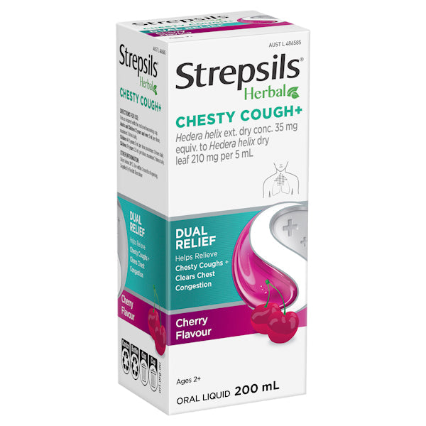 Strepsils Herbal Chesty Cough+ Liquid Cherry Flavour 200mL
