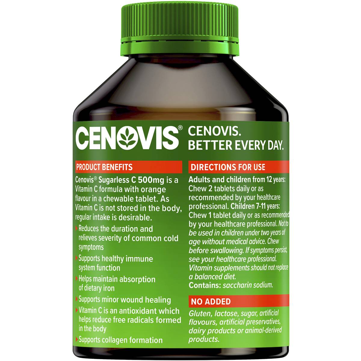 Cenovis Sugarless C 500mg Orange Flavour 300 Tablets - Cutprice Online