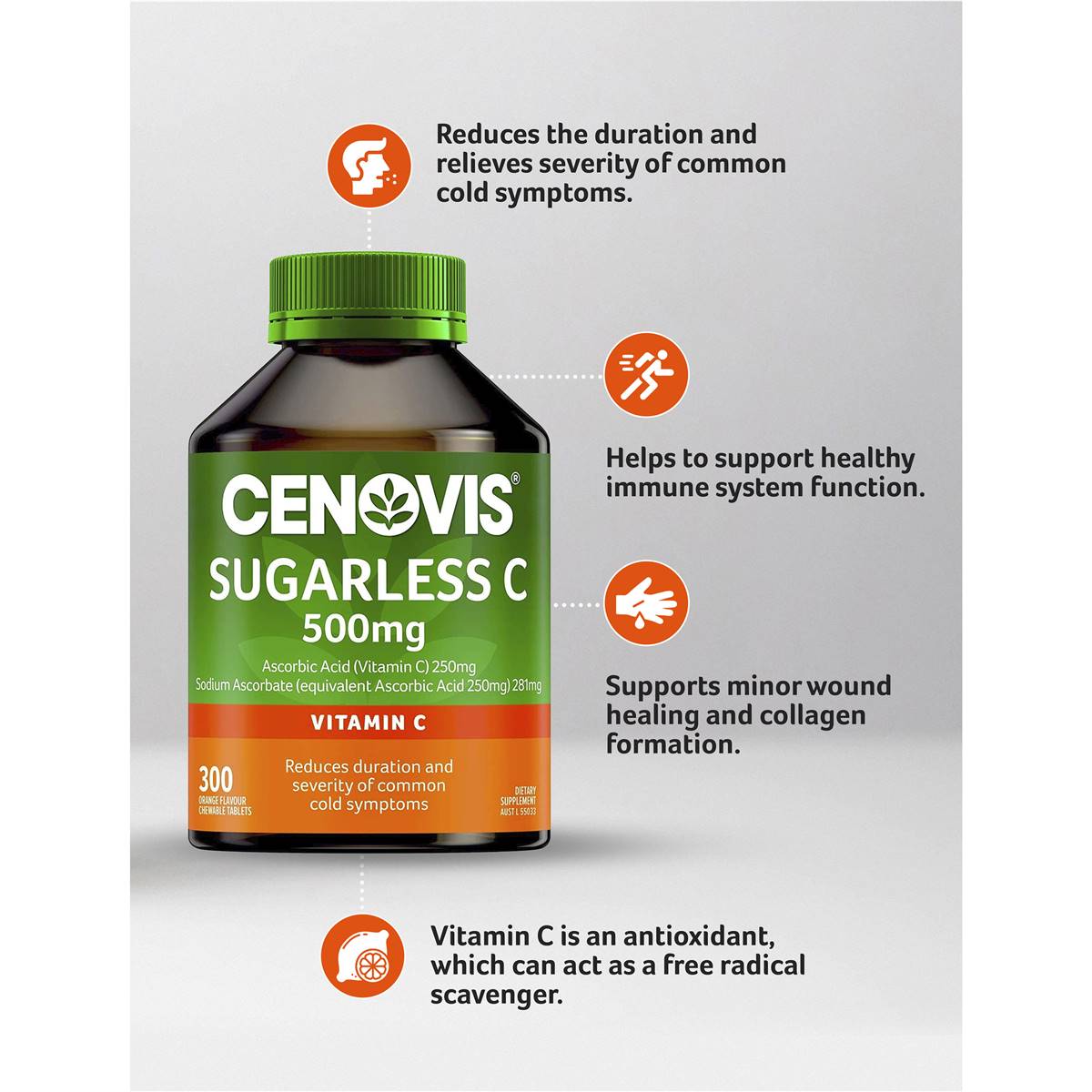 Cenovis Sugarless C 500mg Orange Flavour 300 Tablets - Cutprice Online