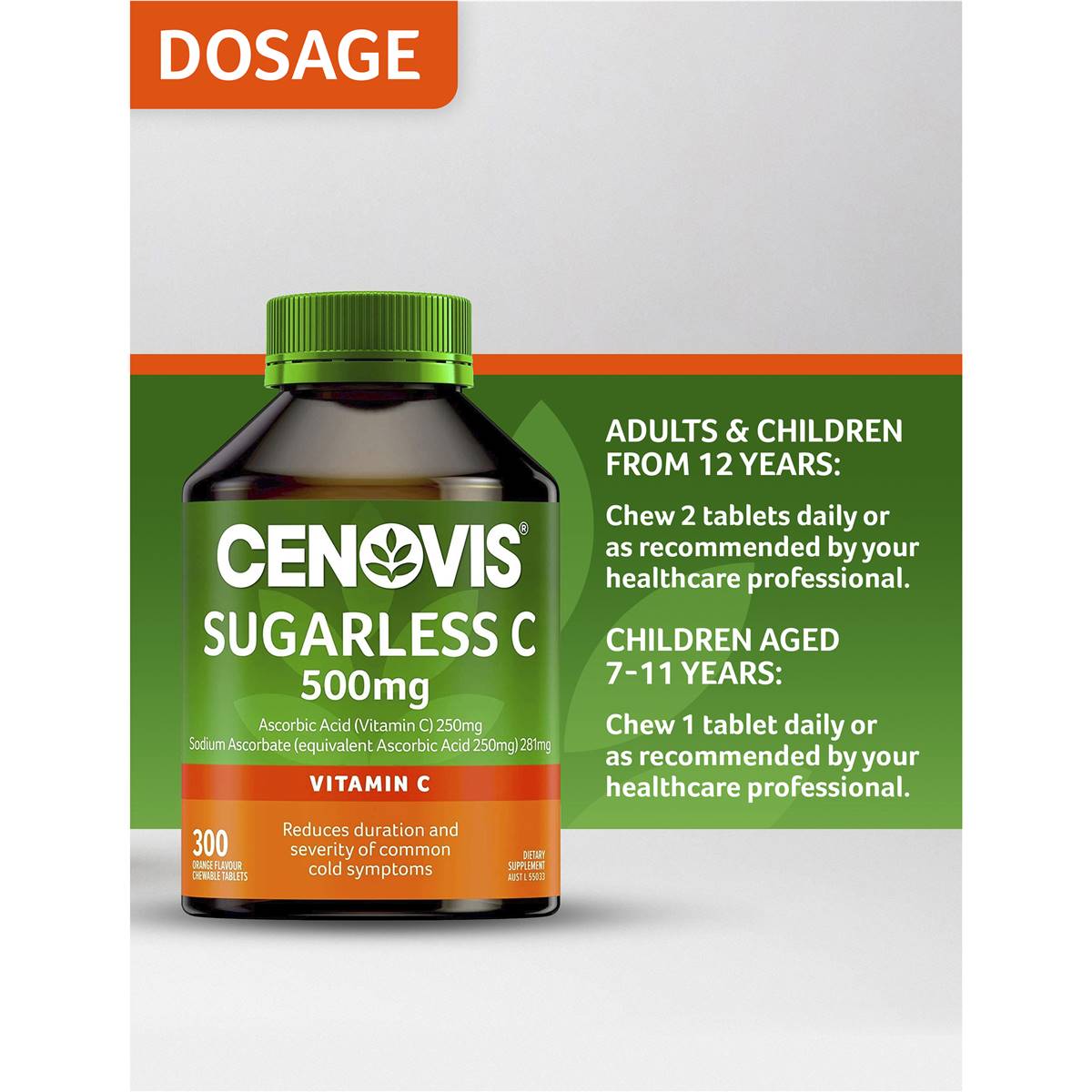 Cenovis Sugarless C 500mg Orange Flavour 300 Tablets - Cutprice Online