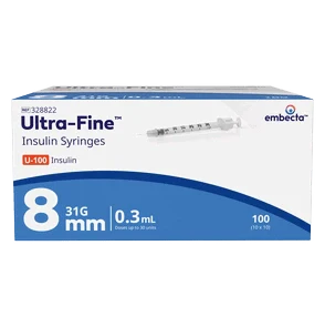 BD Ultra-Fine II Insulin 0.3mL31g 8mm 100 Pack Embecta