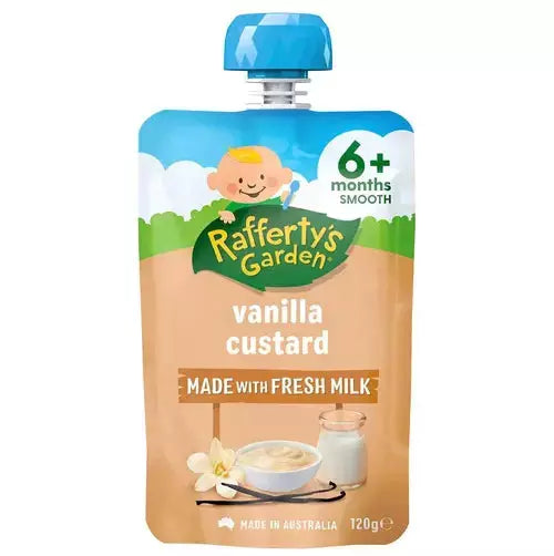Raffertys Garden Baby Food Pouch Vanilla Custard 6+ Months 120g - Cutprice Online