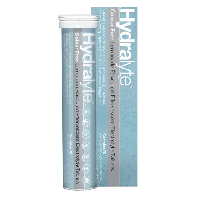 Hydralyte Electrolyte Effervescent Colour Free Lemonade 20 Tablets - Cutprice Online