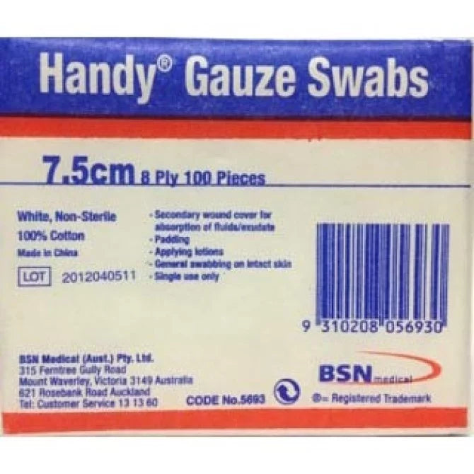 Handy Gauze Non-Sterile Swabs 7.5X7.5cm - 100 Pack - Cutprice Online