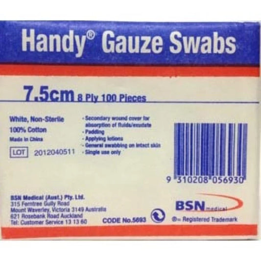 Handy Gauze Non-Sterile Swabs 7.5X7.5cm - 100 Pack - Cutprice Online
