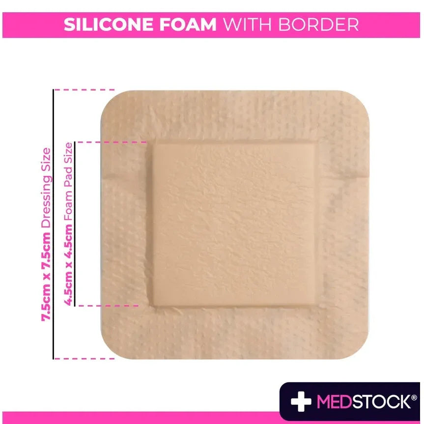 Medstock Silicone Foam With Border 7.5 cmx7.5 cm (Single Dressing)