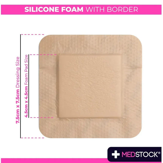 Medstock Silicone Foam With Border 7.5 cmx7.5 cm (Single Dressing)