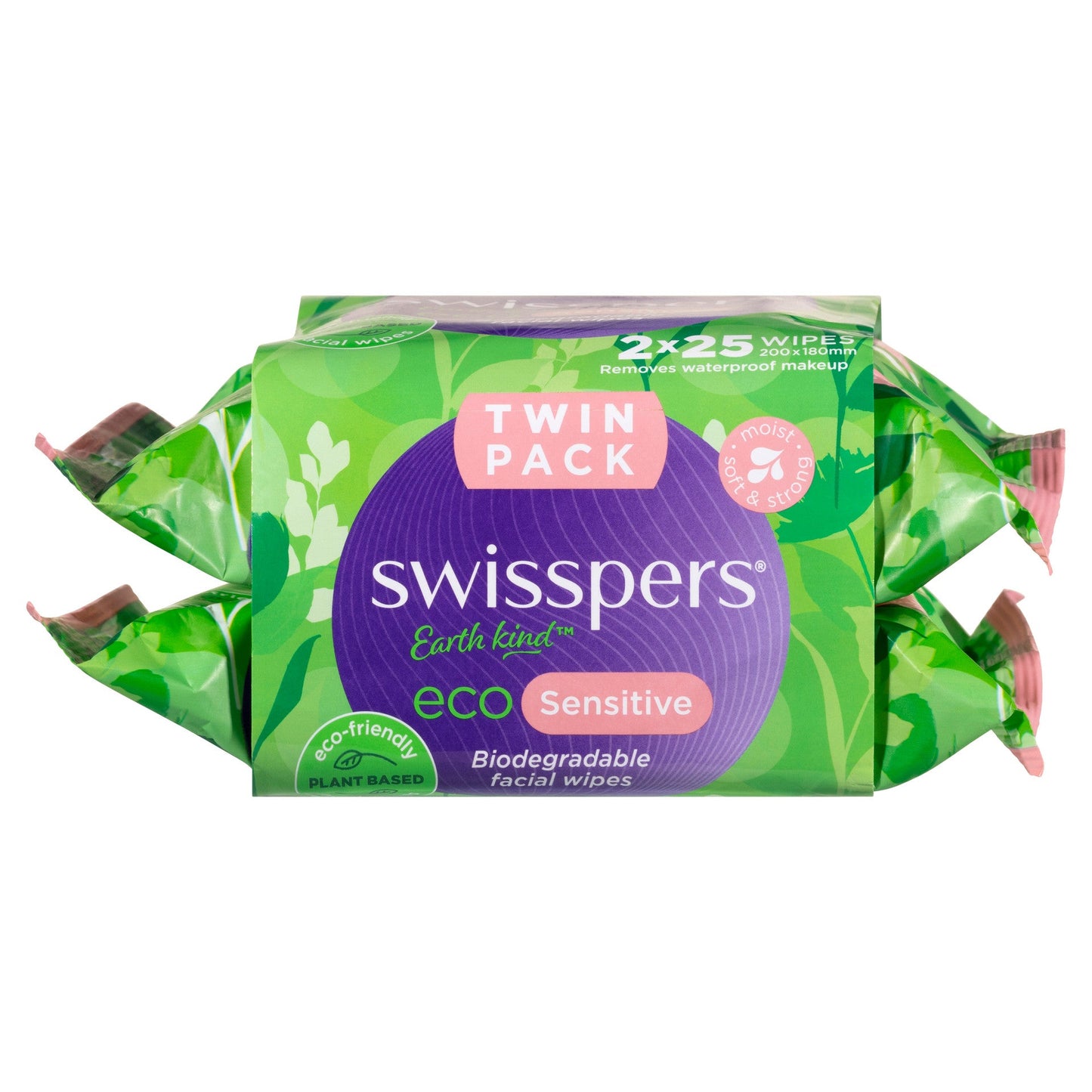 Swisspers Eco Sensitive Biodegradable Facial Wipes Twin 2x25 pack