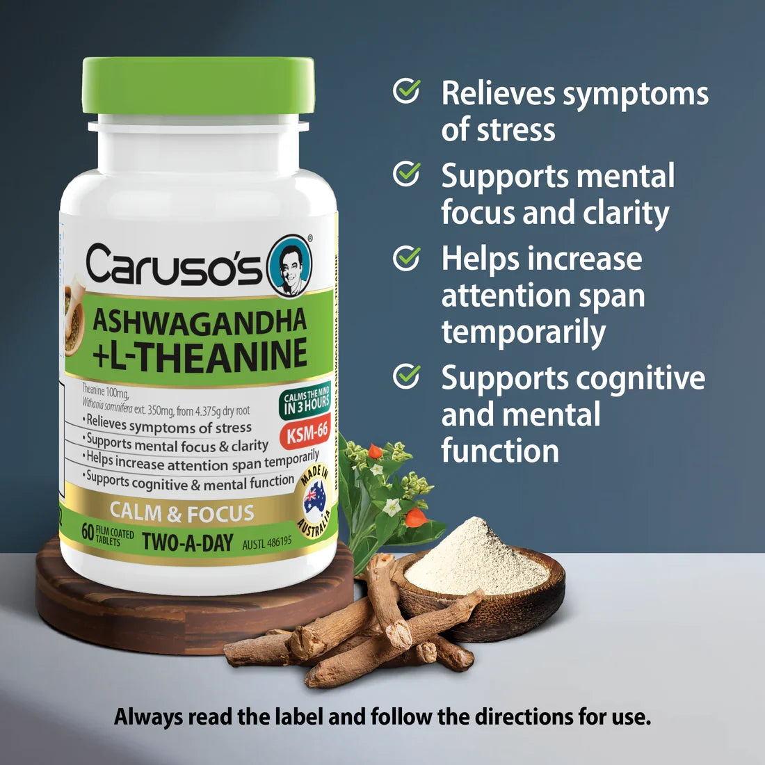Caruso's Ashwagandha + L-Theanine 60 Tablets