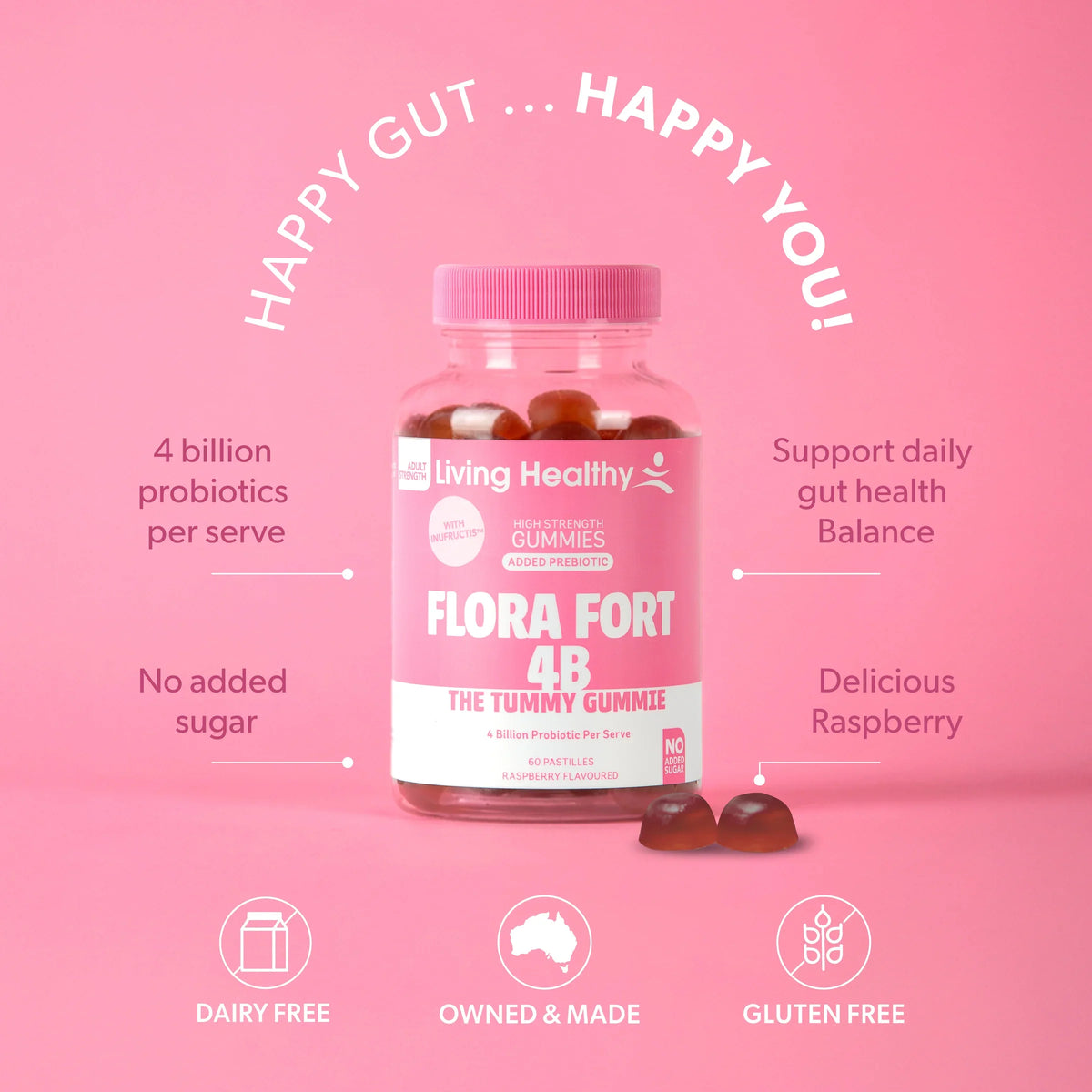 Living Healthy Gummies Flora Fort 4B 60 Pastilles