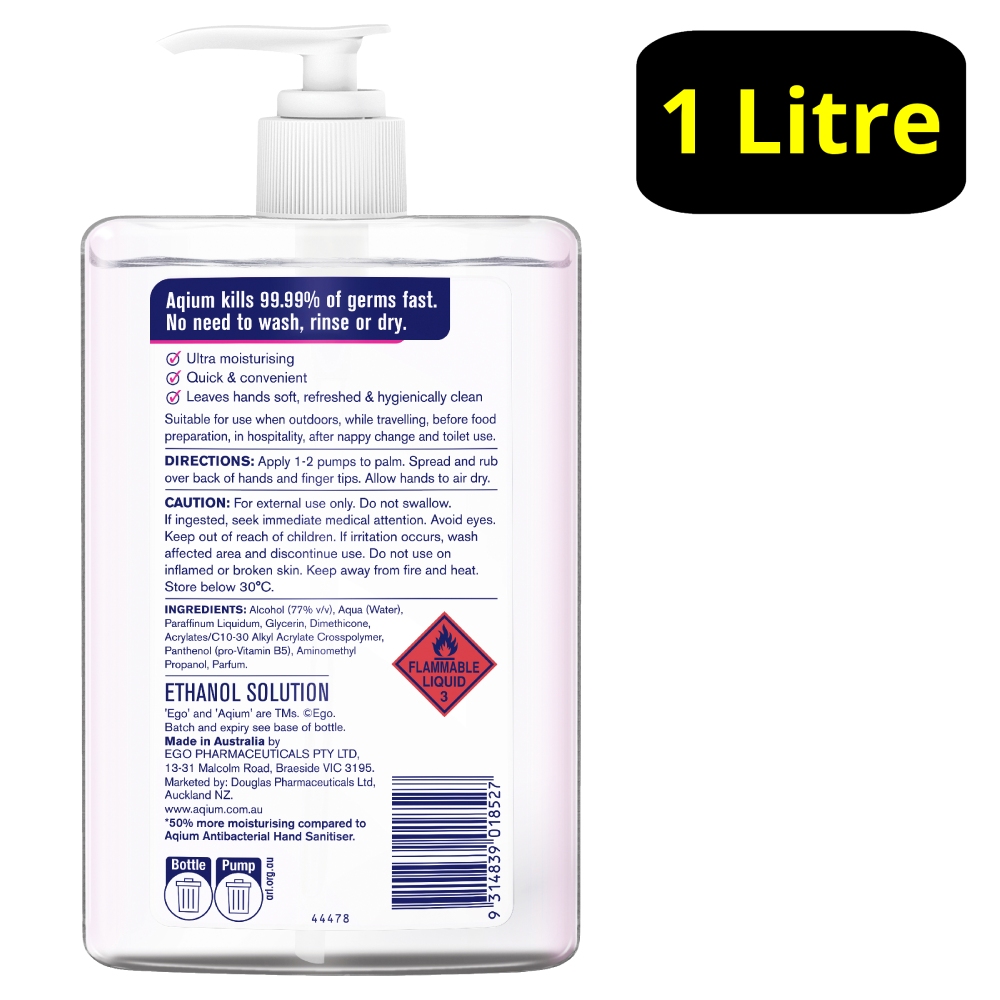 EGO Aqium Ultra Anti-bacterial Hand Sanitiser 1 Litre Pump - Cutprice Online