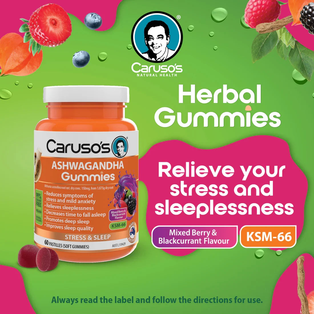 Caruso's ASHWAGANDHA Gummies 60 Pastilles