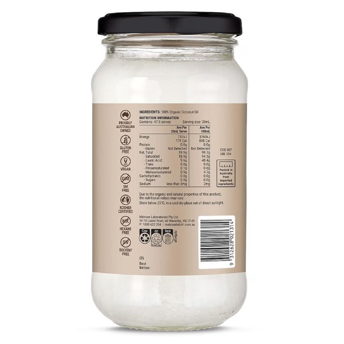 Melrose Organic Coconut Oil Full Flavour 950ML - Cutprice Online