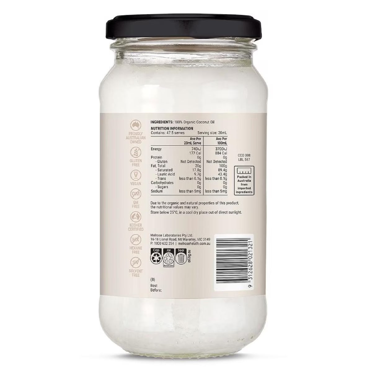 Melrose Organic Coconut Oil Flavour Free 950ML - Cutprice Online