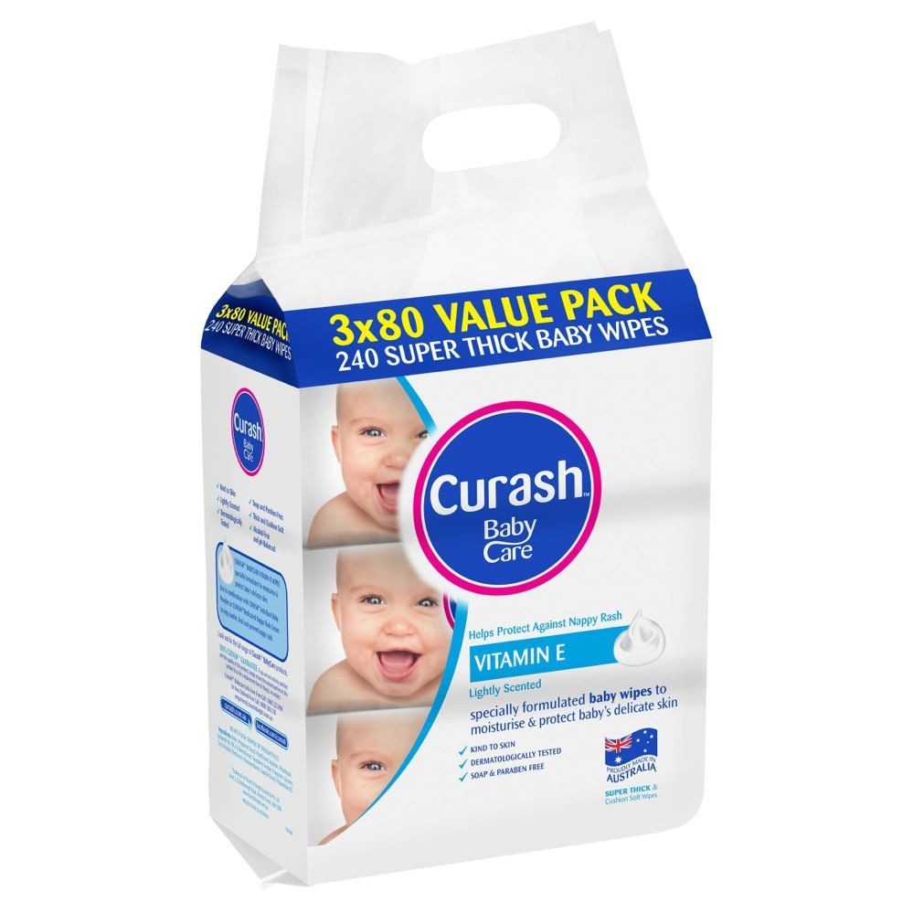 Curash Baby Wipes Original Vitamin E 3 x 80 - Cutprice Online
