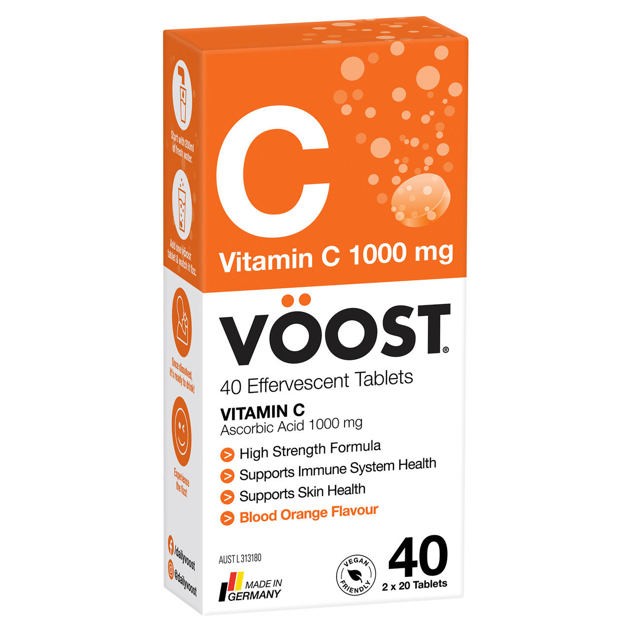 VÖOST Vitamin C Blood Orange Effervescent Tablets 40 Pack - Cutprice Online