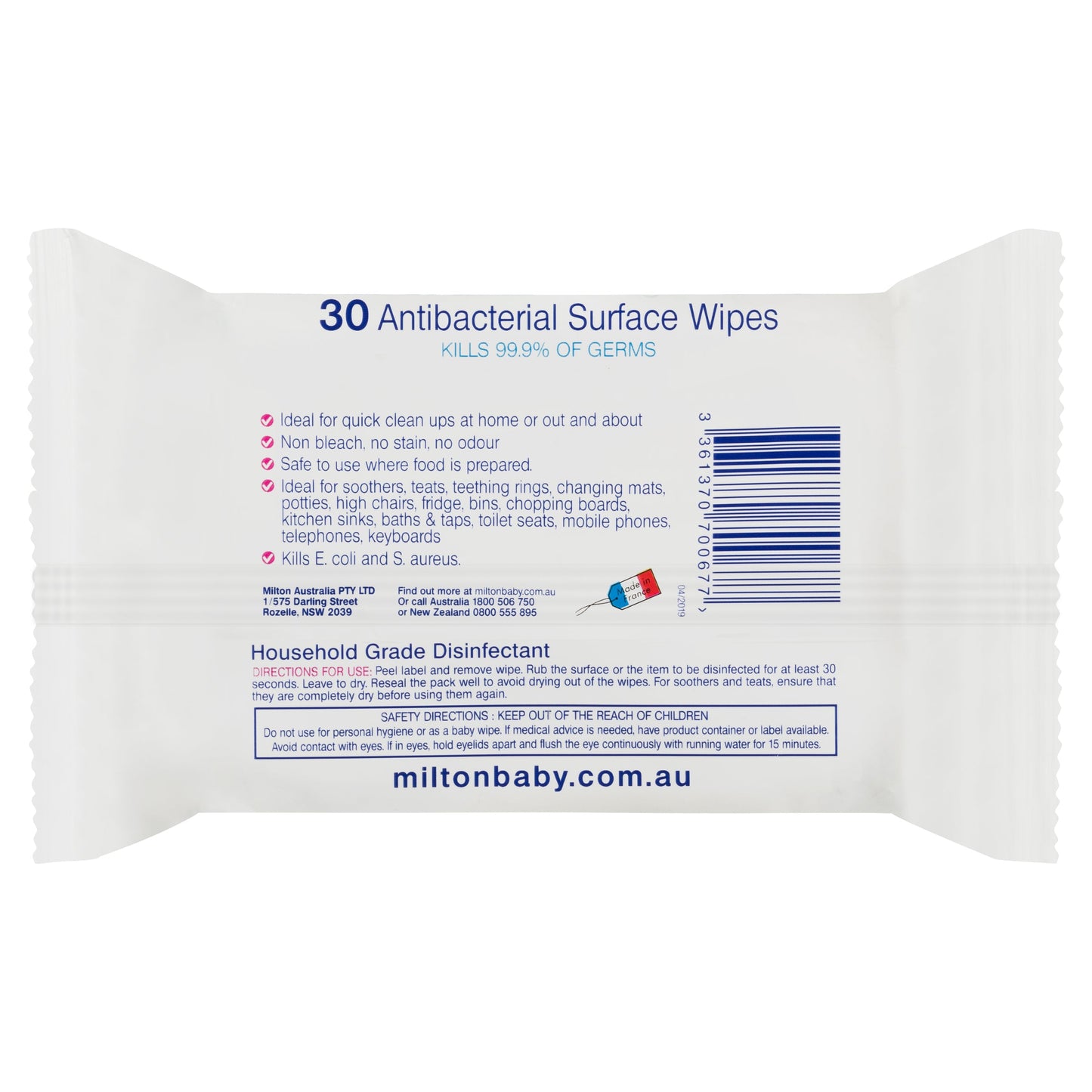 Milton Antibacterial Surface Wipes 30 Pack - Cutprice Online