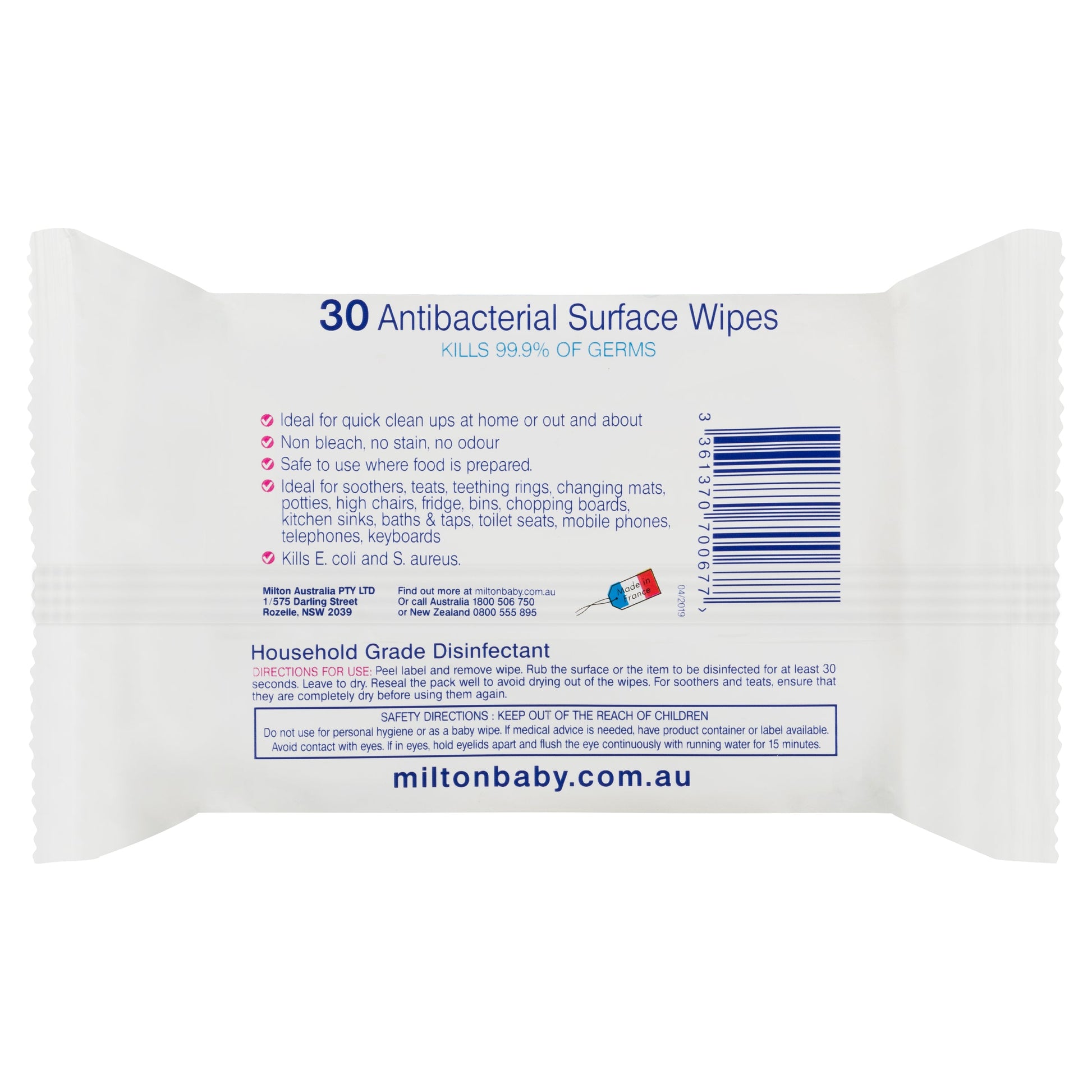 Milton Antibacterial Surface Wipes 30 Pack - Cutprice Online