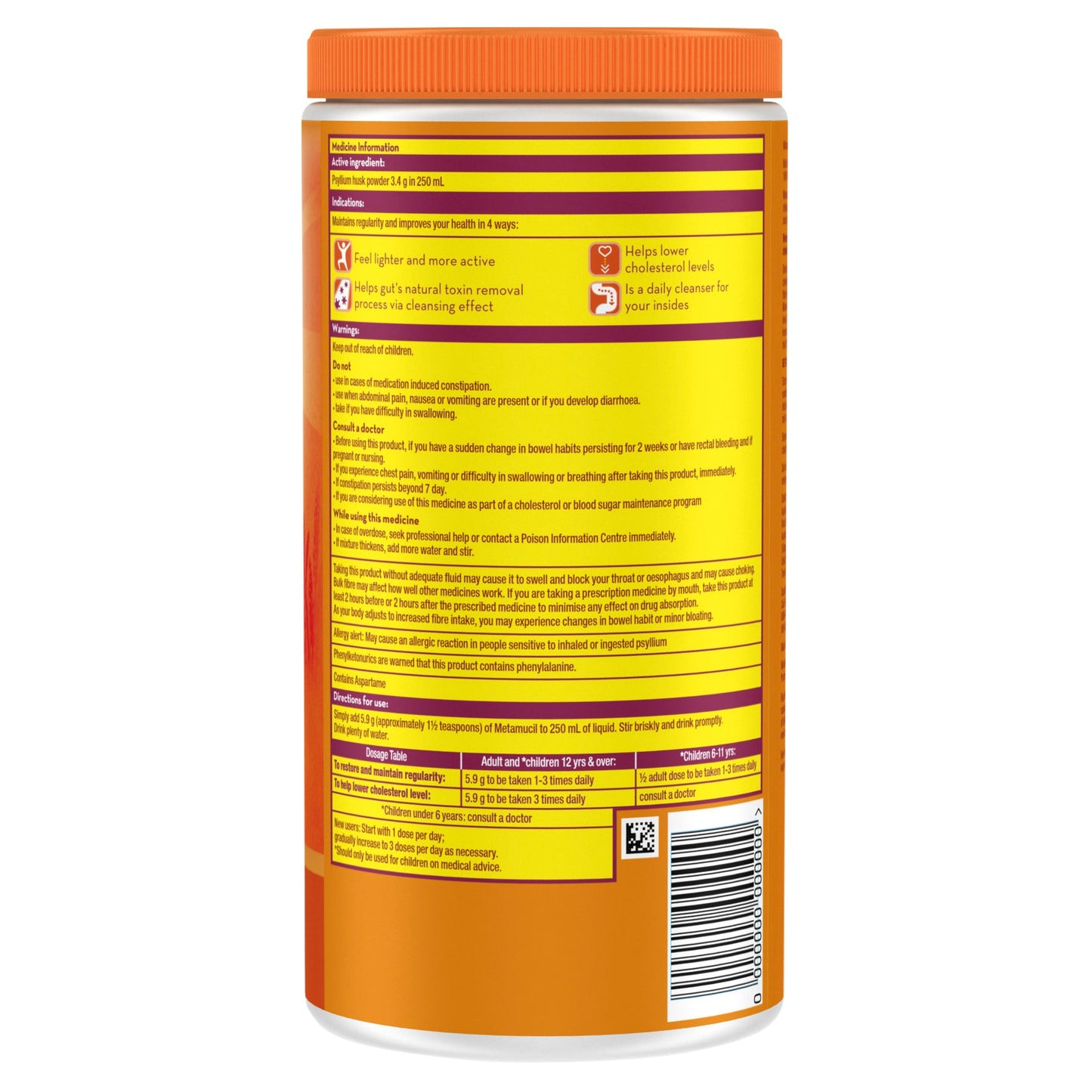 Metamucil Fibre Supplement Smooth Orange 114 Dose 673g - Cutprice Online