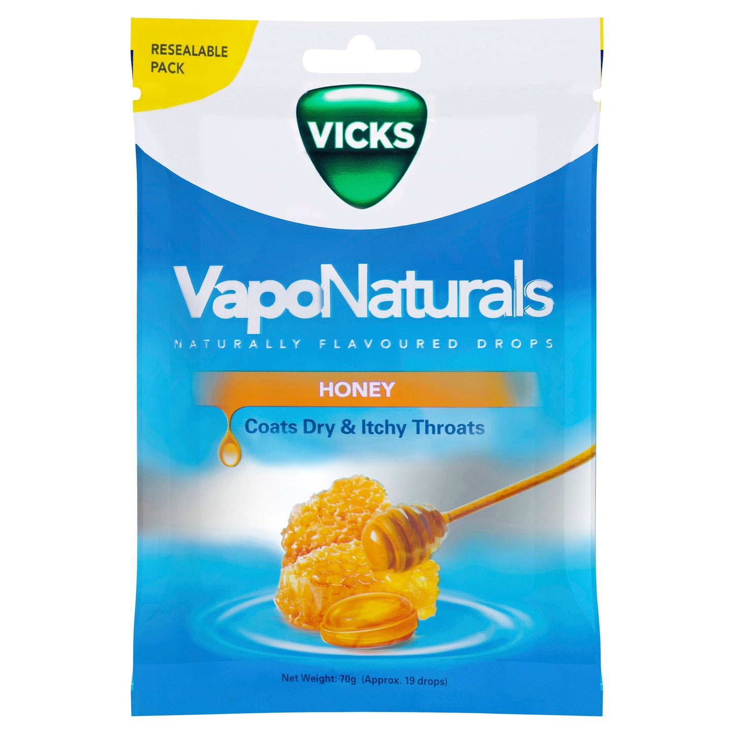 Vicks VapoNaturals Honey Throat Lozenges 19 Drops - Cutprice Online