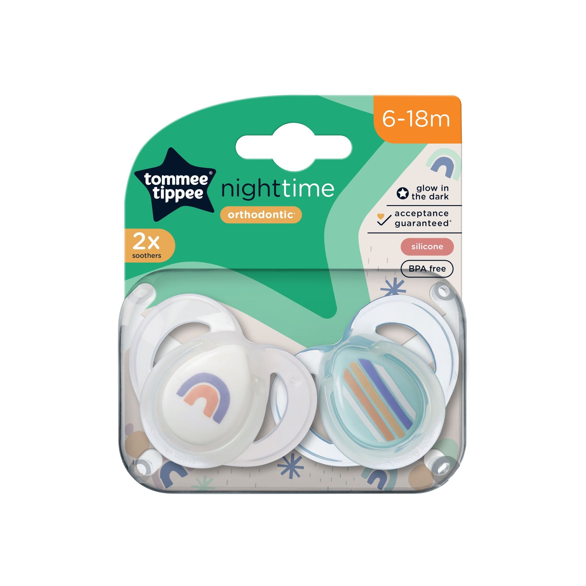 Tommee Tippee Night Time Soothers 6-18 Months 2 Pack (Colours May Vary) - Cutprice Online