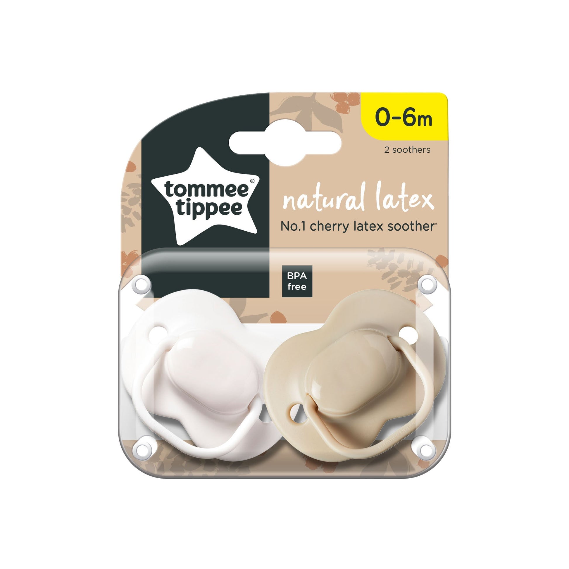 Tommee Tippee Cherry Shaped Natural Latex Soother - 0-6 Months - 2 Pack (Colours May Vary) - Cutprice Online