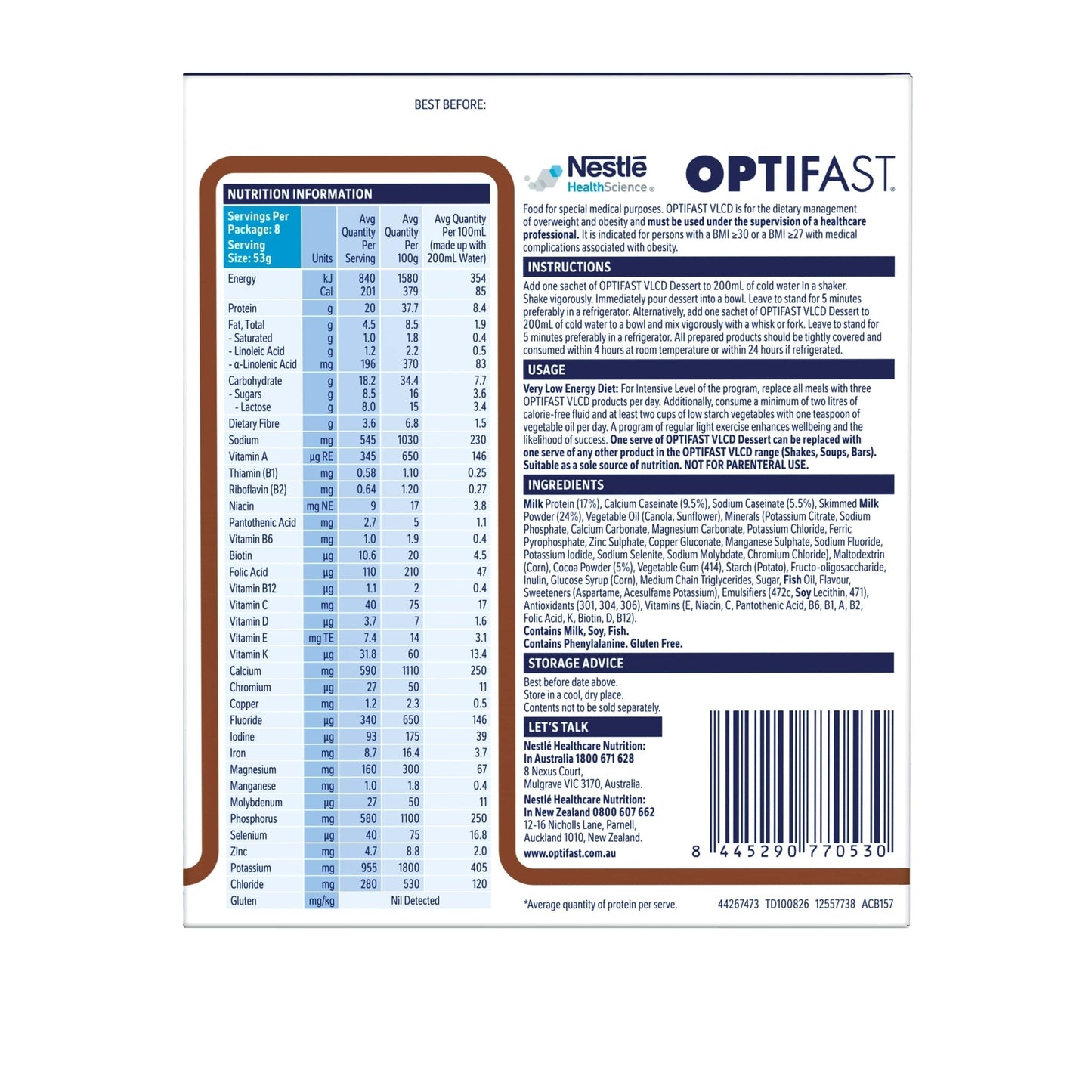 Optifast VLCD Dessert Chocolate 8 Serves - Cutprice Online