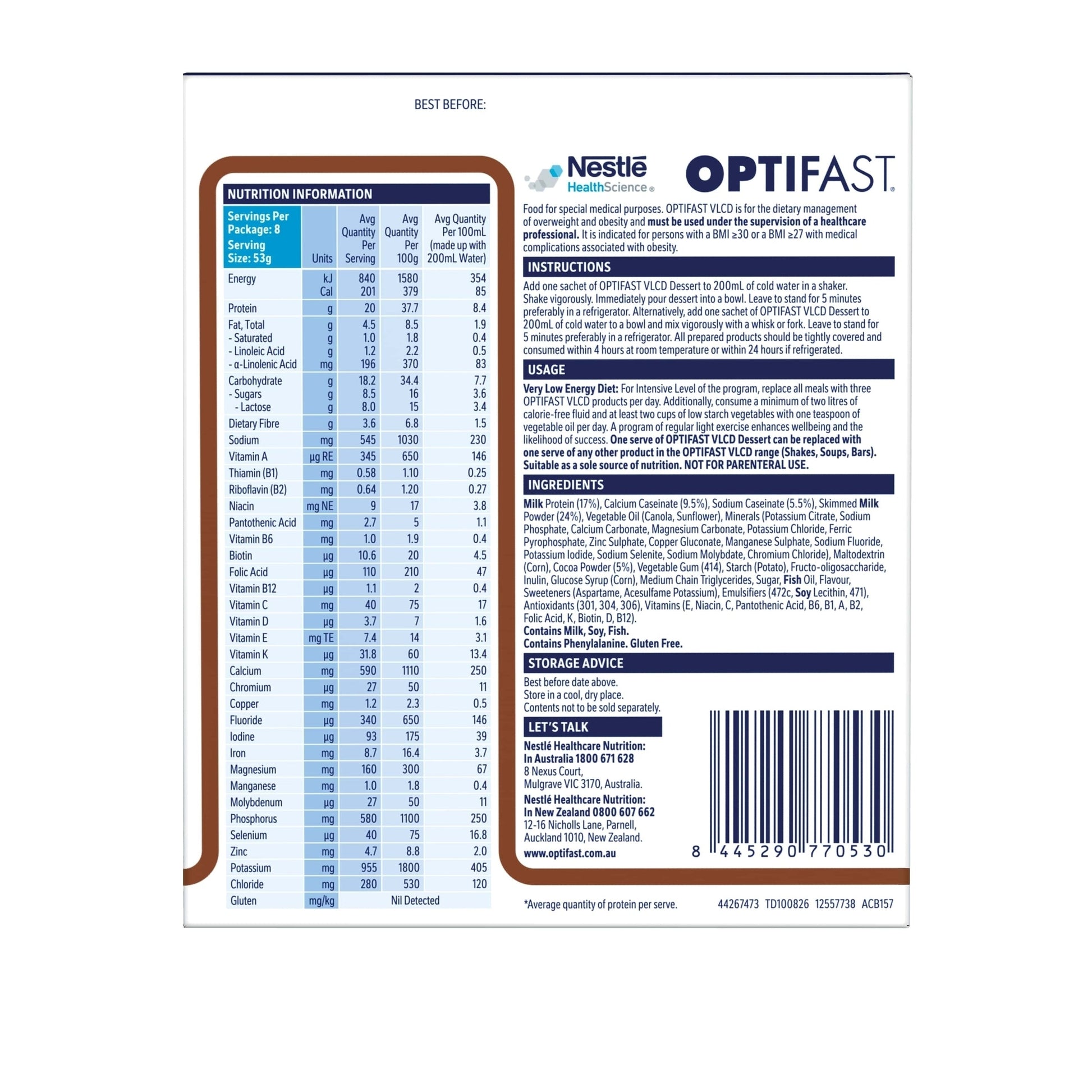 Optifast VLCD Dessert Chocolate 8 Serves - Cutprice Online