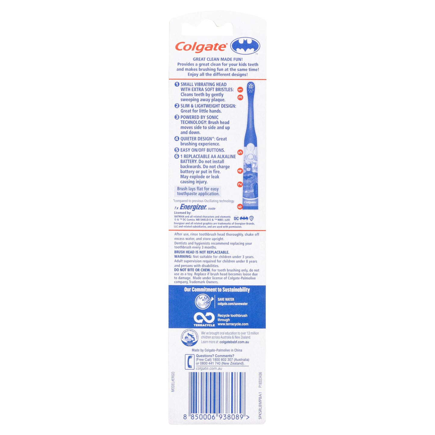 Colgate Toothbrush Kids Sonic Battery Batman & Barbie - Cutprice Online