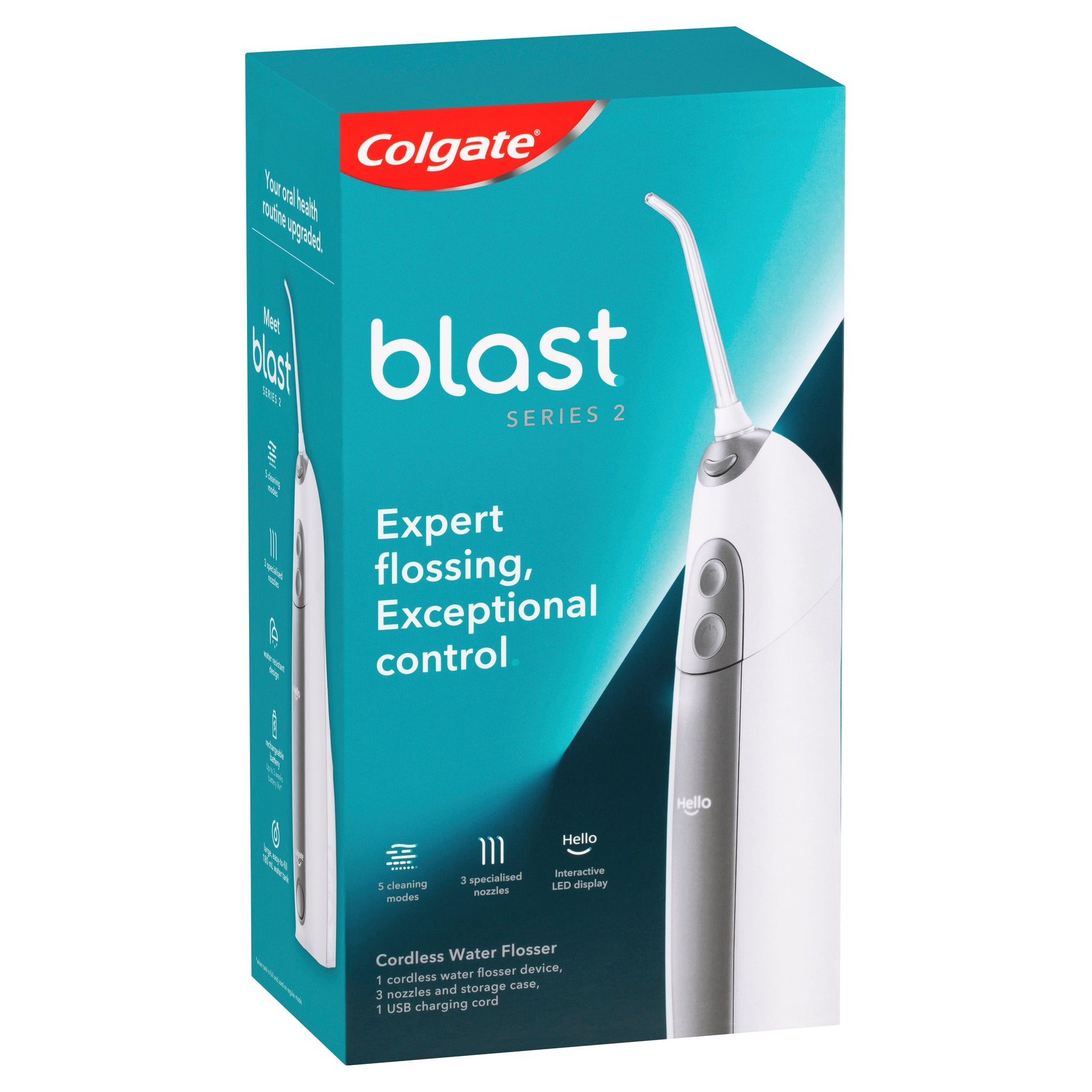 Colgate Blast Water Flosser Series 2, Expert Flossing, Cordless Waterproof Rechargeable, 1 Pack, 3 Refill Nozzle Heads - Cutprice Online