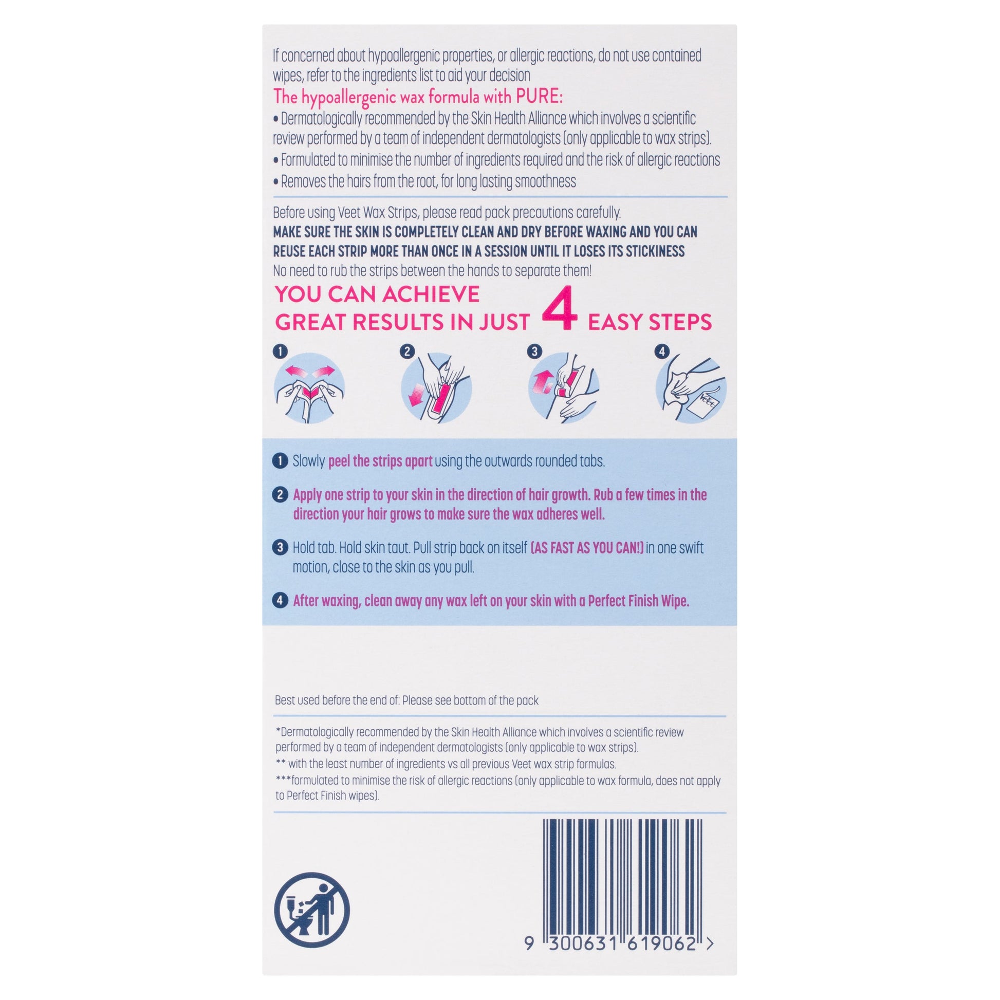 Veet Pure Cold Wax Strips Leg 20PK - Cutprice Online